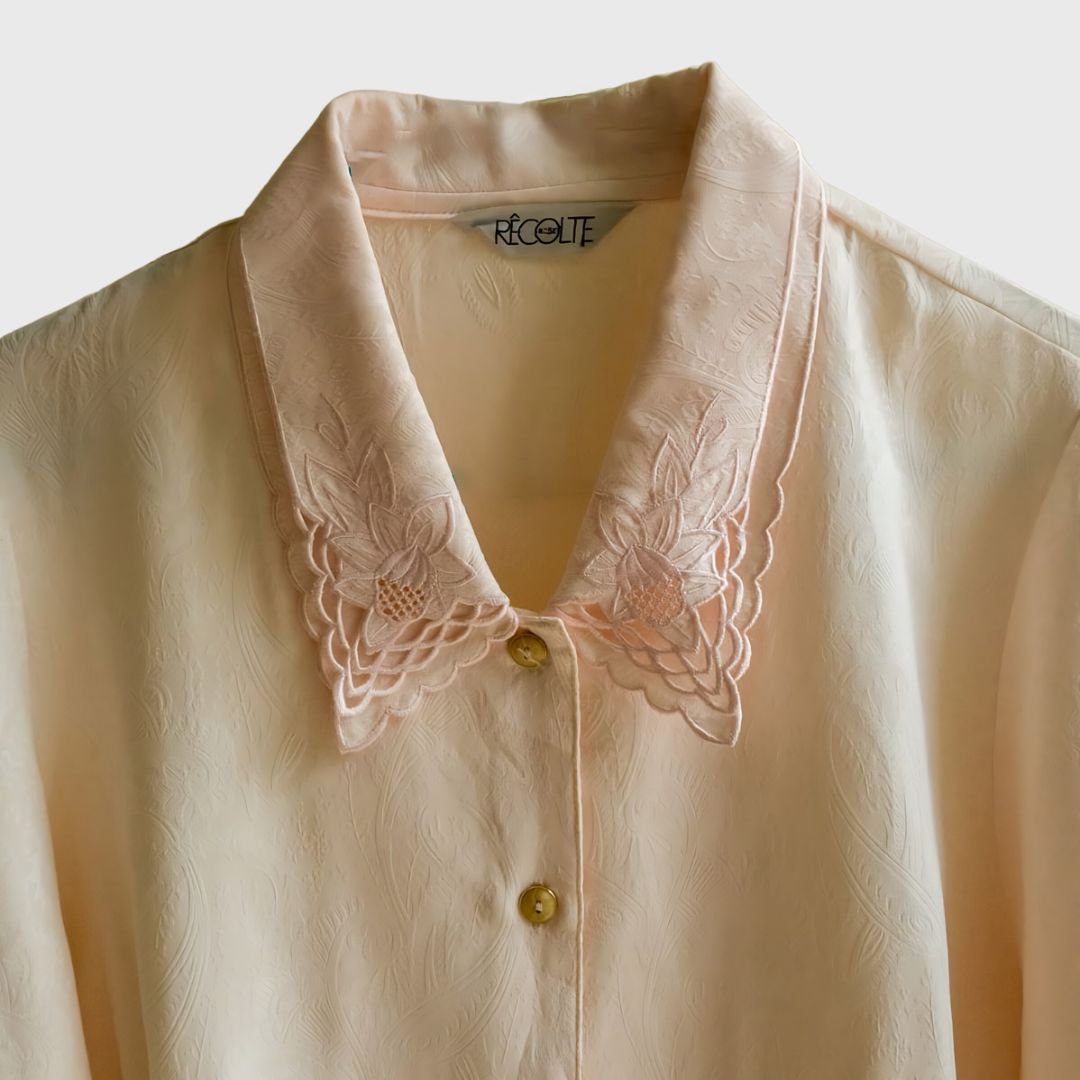 Vintage Double Colar Peach Long Sleeve Blouse
