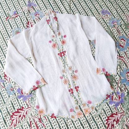 Vintage Kebaya Encim in Light Brown with Chrysanthemum Embroidery