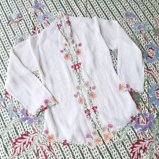 Vintage Kebaya Encim in Light Brown with Chrysanthemum Embroidery