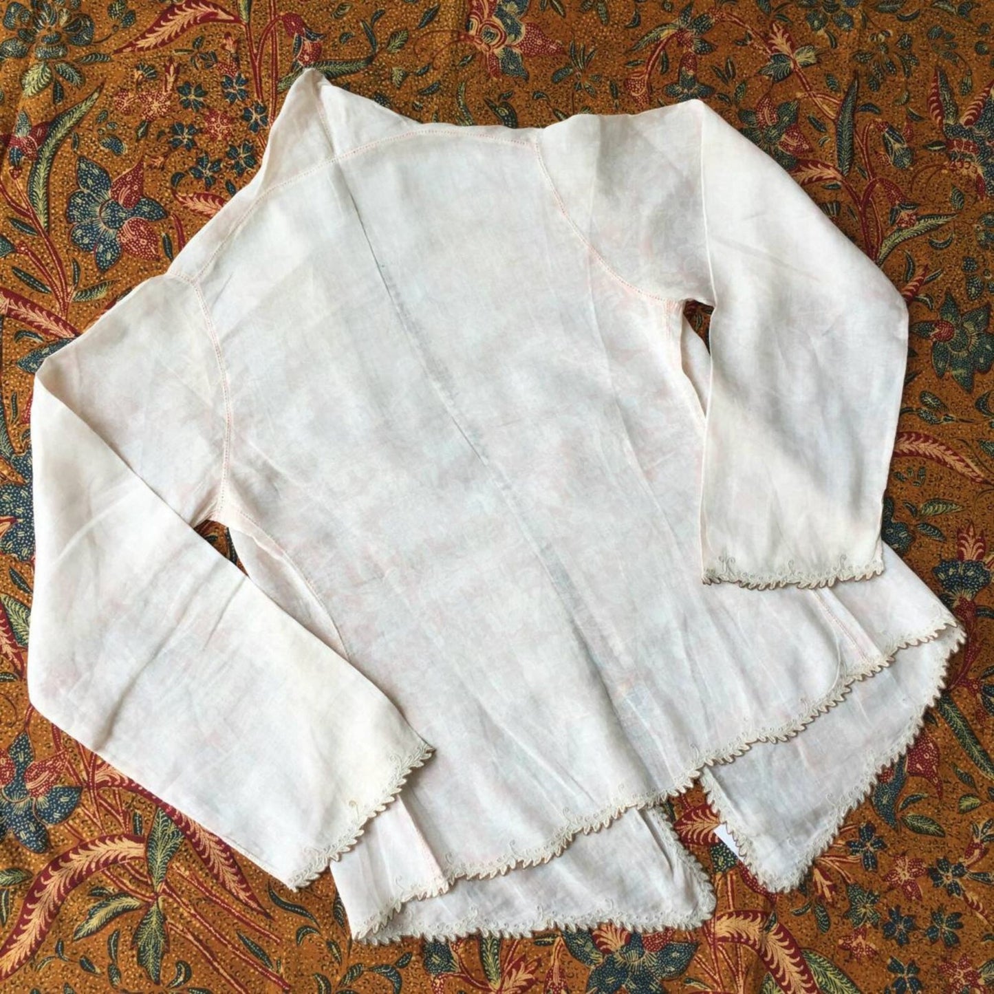 Vintage Ivory and Blush Pink Indonesian Kebaya with Floral Motif