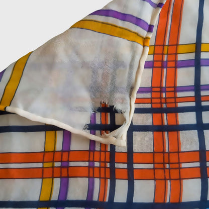 1990s Geometric Flowers Silk Blue Orange Scarf