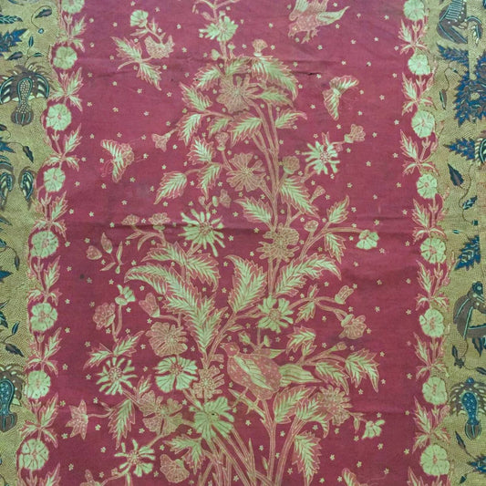 Vintage Indonesian Hand Drawn Batik Saroong Dutch (Belanda) in Brownish and Red