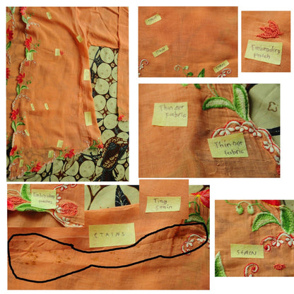 Vintage Orange Indonesian Kebaya with Floral Embroidery