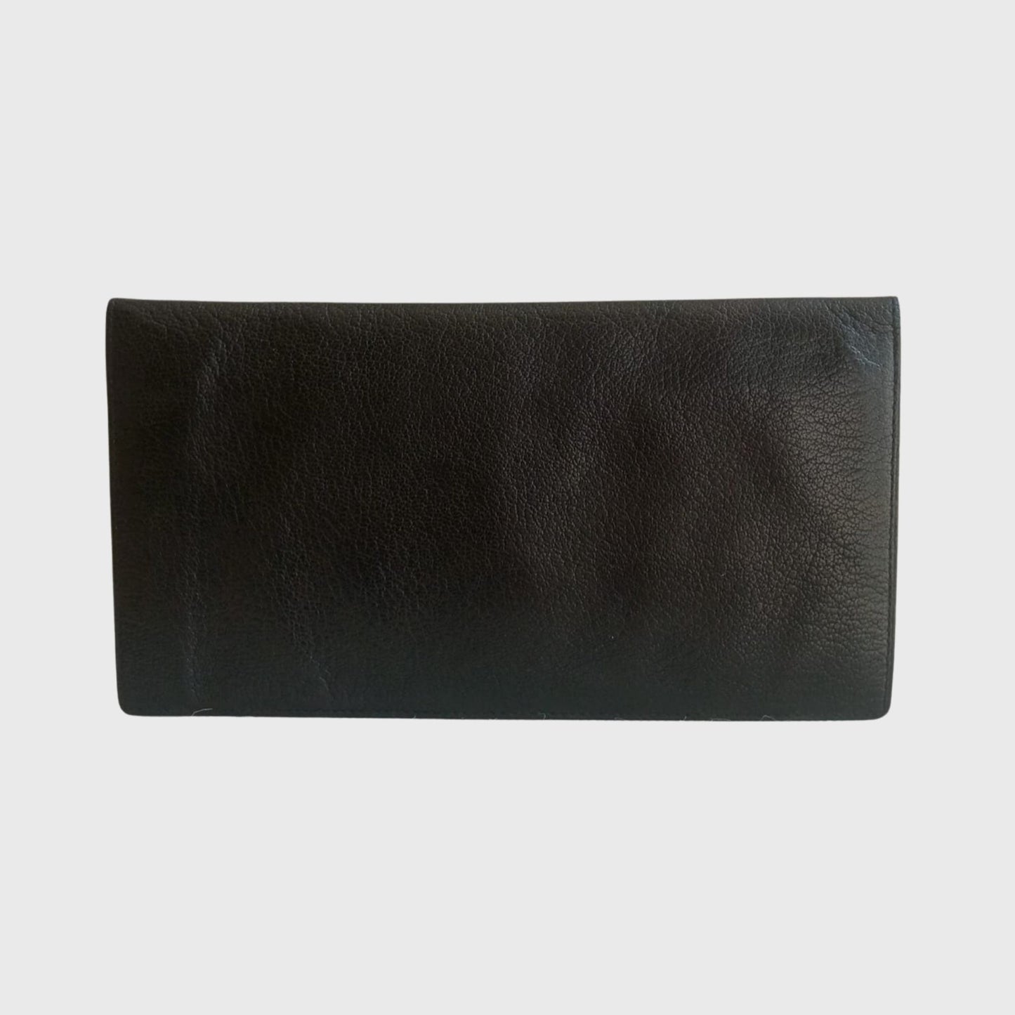 Vintage Carriage Logo Black Leather Long Wallet