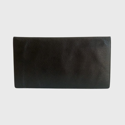 Vintage Carriage Logo Black Leather Long Wallet