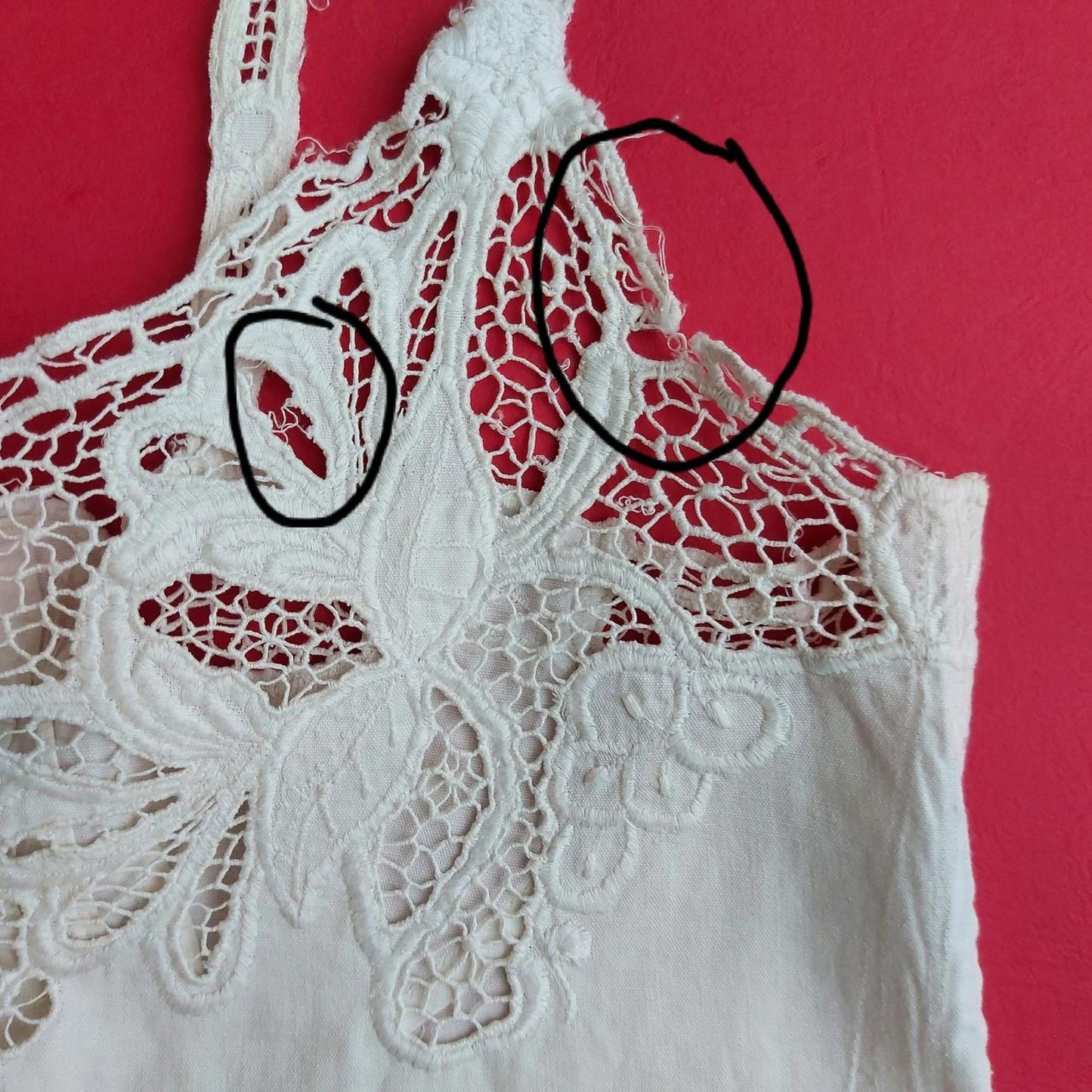 Indonesian Vintage White Camisole with Floral Kerancang Embroidery