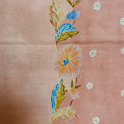 Vintage Indonesian Unsewn Sarong Hand Drawn Pink and Peach Batik
