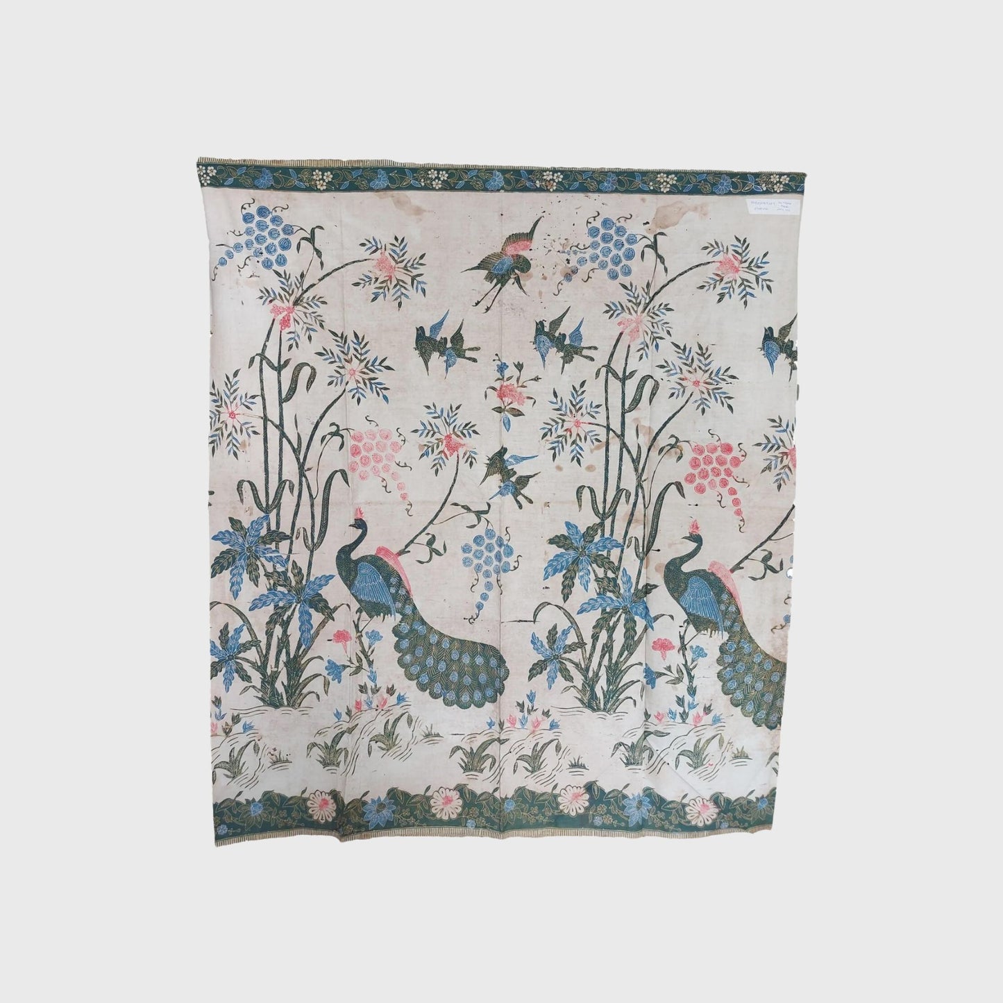 Old Indonesian Hand Drawn Javanese Batik Saroong with Peacock Motif