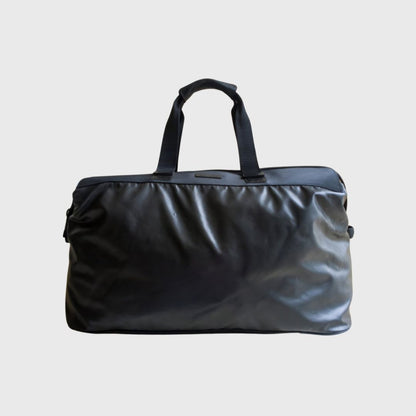 Vintage Plain Black Leather Nylon Travel Bag