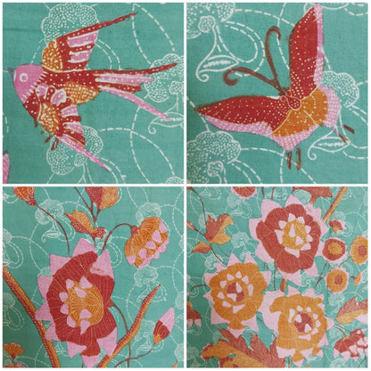 Vintage Indonesian Sarong Hand Drawn Turquoise-Pink Batik Peranakan/Encim