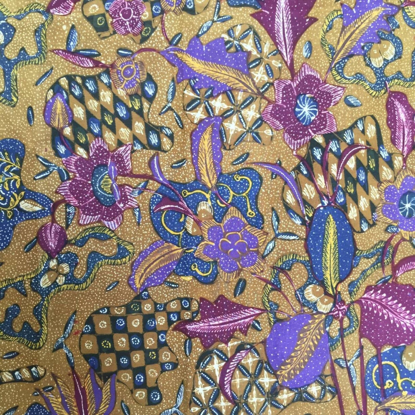 Vintage Indonesian Hand Drawn Sarung Batik with Sekarjagad and Tumpal Motifs