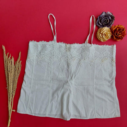 Indonesian Vintage White Camisole with Flower Embroidery
