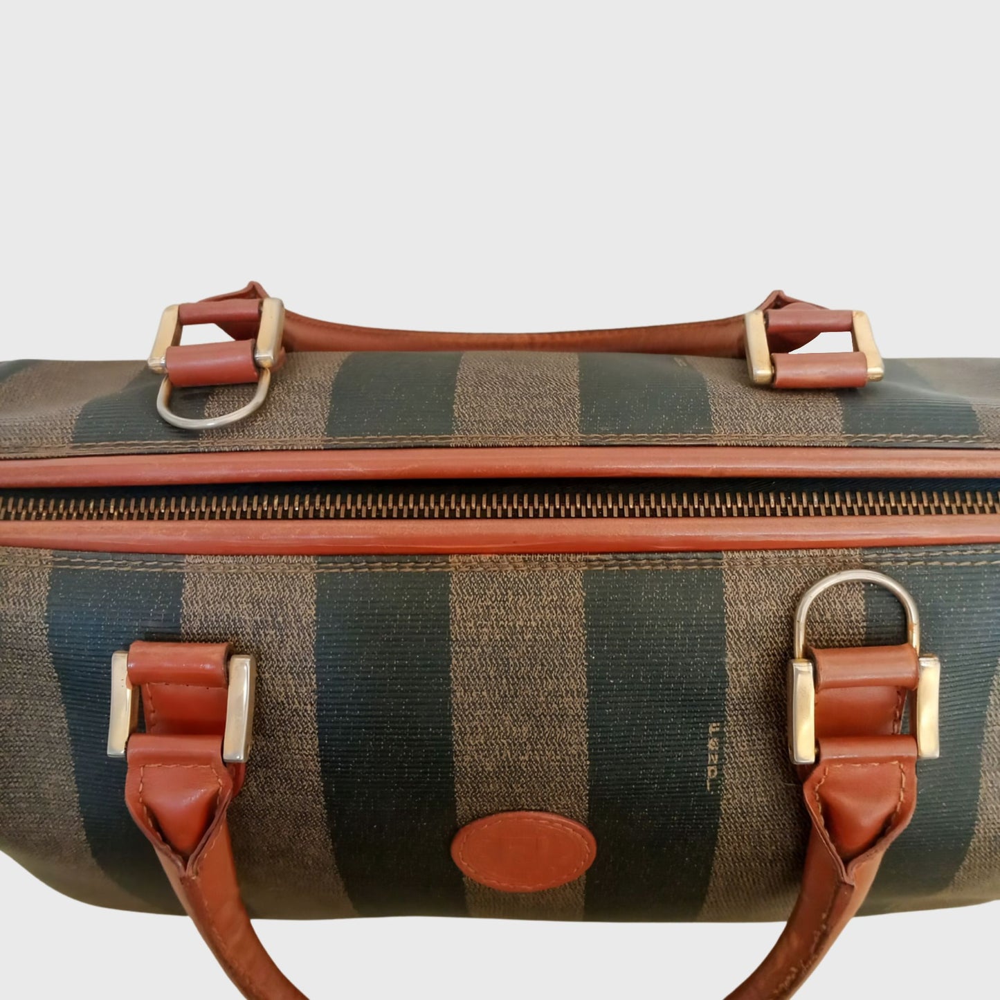 Vintage Pequin Boston Gray Leather Canvas Hand Bag