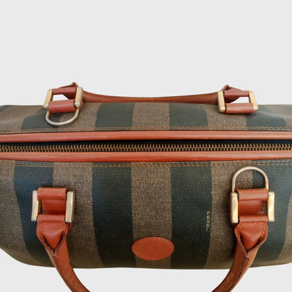 Vintage Pequin Boston Gray Leather Canvas Hand Bag