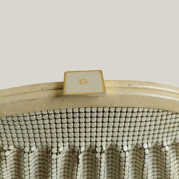 1970s Scallop Broken White Metal Mesh Sling Bag