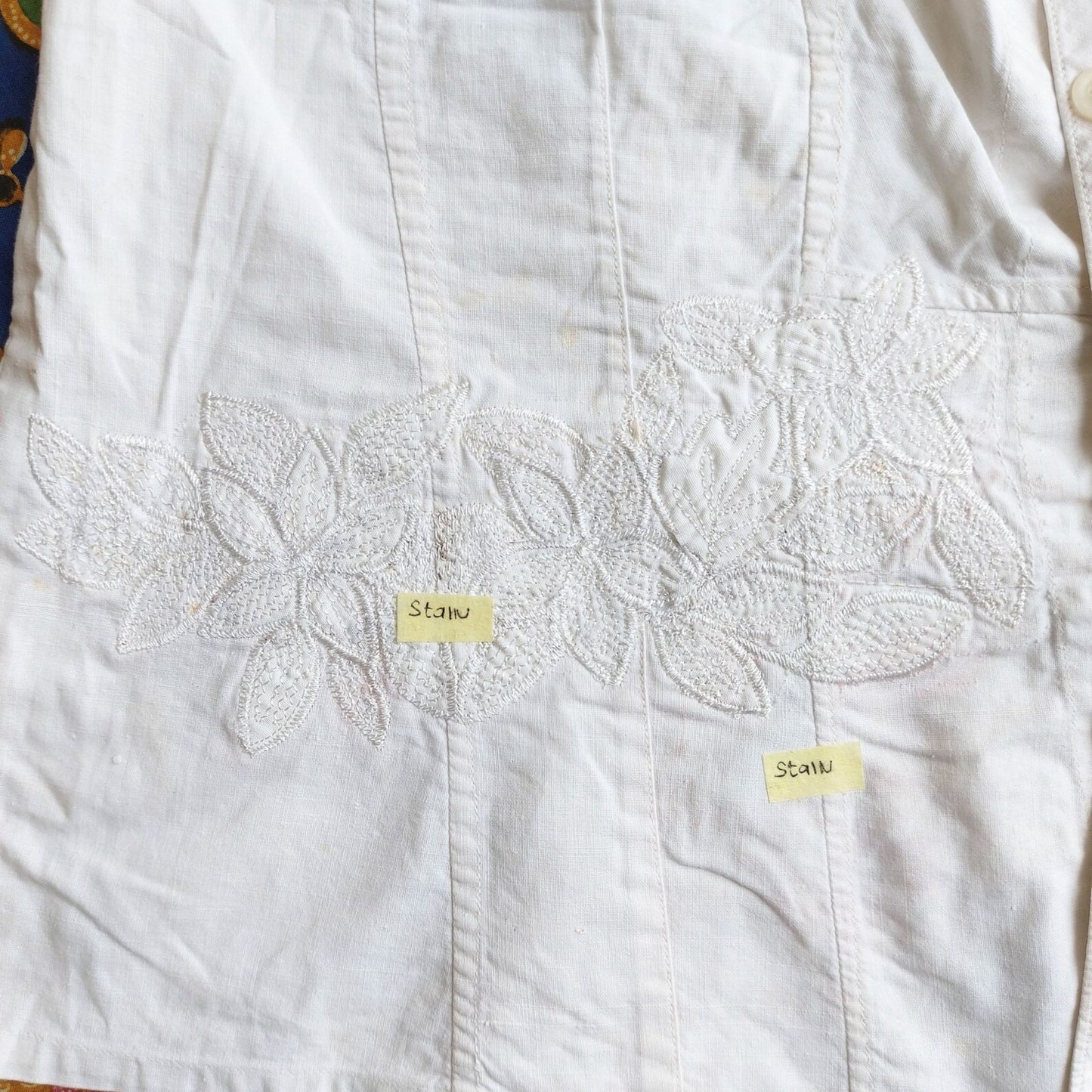 Indonesian Vintage White Camisole with Floral Kerancang Embroidery
