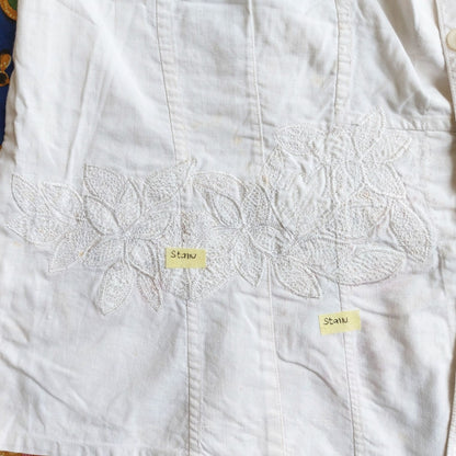 Indonesian Vintage White Camisole with Floral Kerancang Embroidery