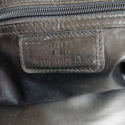 Vintage Plain Black Leather Nylon Travel Bag