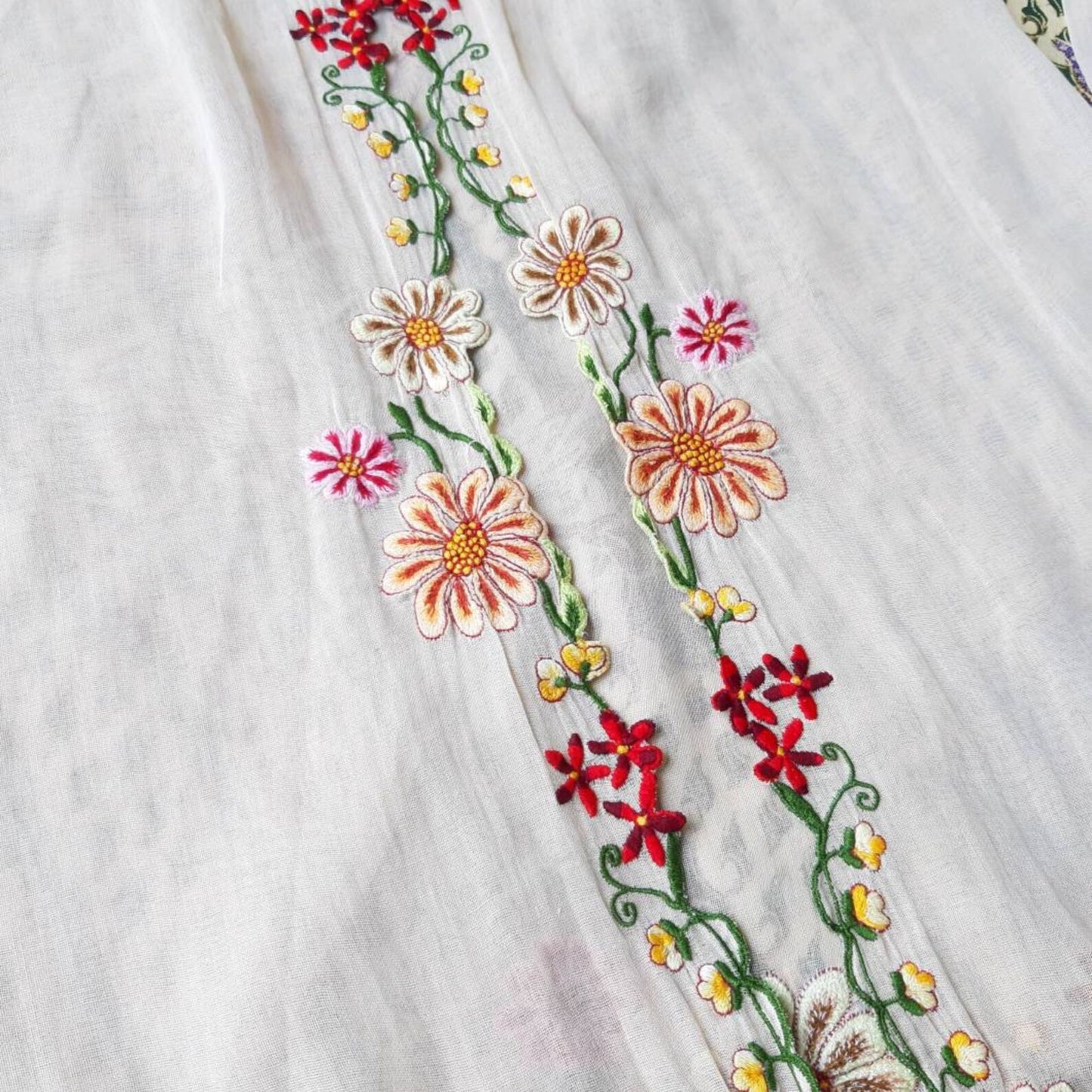 Vintage Kebaya Encim in Light Brown with Chrysanthemum Embroidery