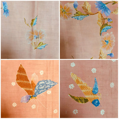 Vintage Indonesian Unsewn Sarong Hand Drawn Pink and Peach Batik