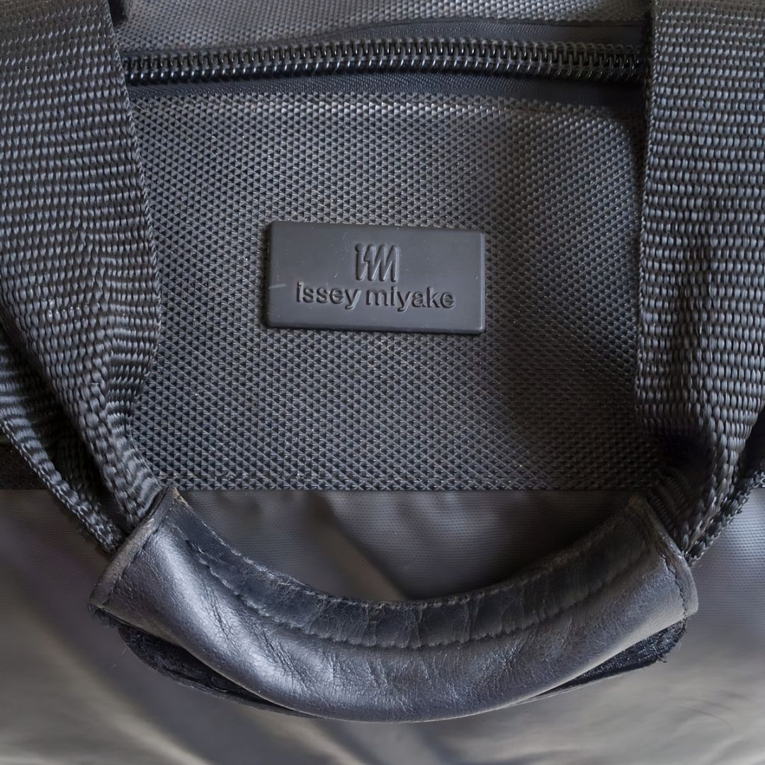 Vintage Plain Black Leather Nylon Travel Bag
