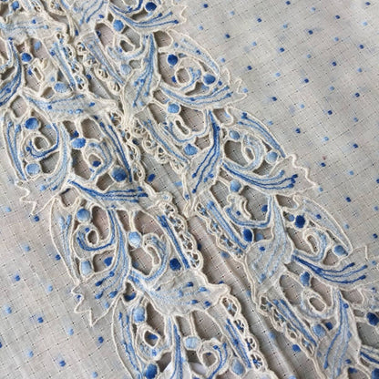 Vintage Ivory Indonesian Kebaya Krancang with Blue Embrooderies