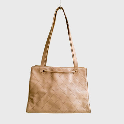 Vintage Quilted Diagonal Taupe Leather Shoulder Bag