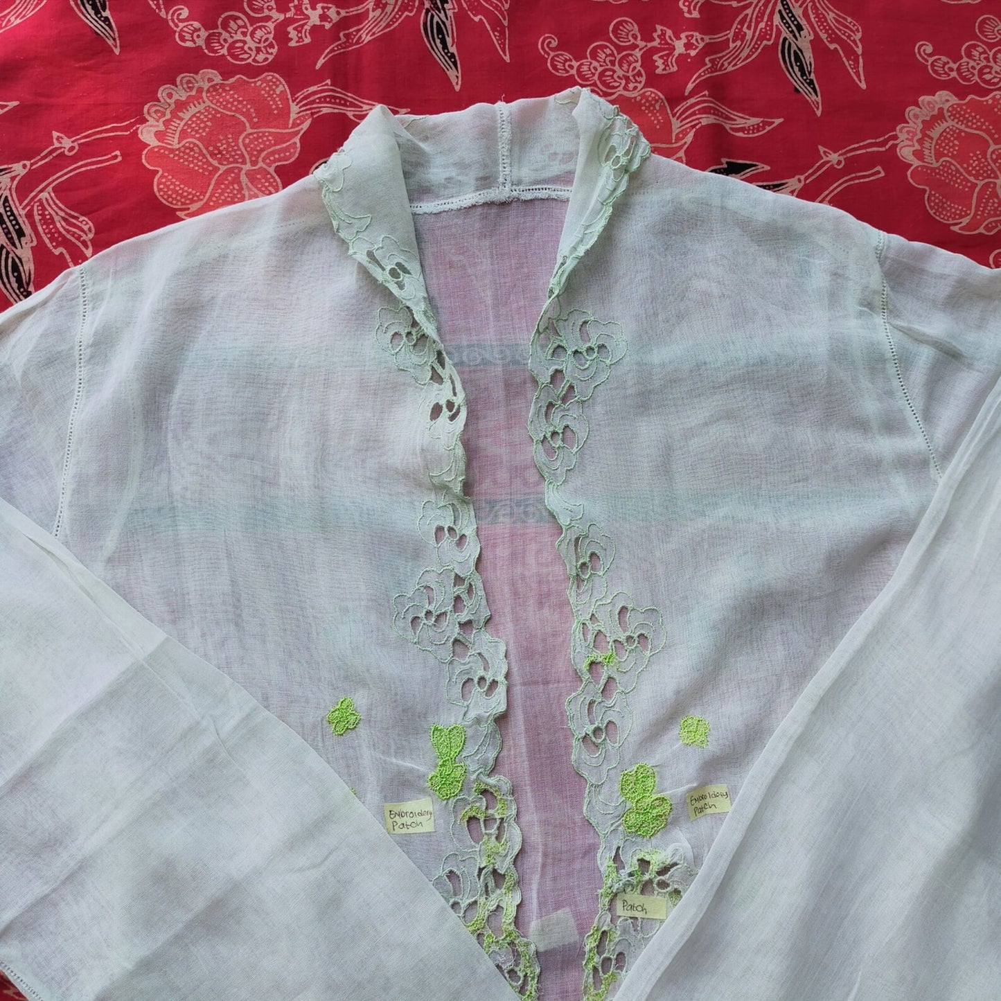 Vintage Light Green Kerancang Embroidered Kebaya