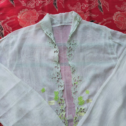 Vintage Light Green Kerancang Embroidered Kebaya