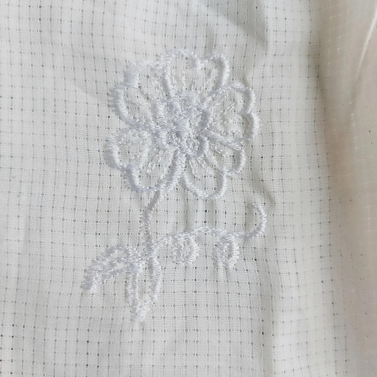 Vintage Ivory Indonesian Kebaya with Plaid Motif and Flowers Embroidery