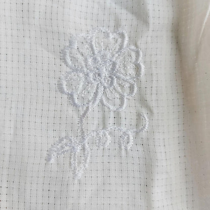 Vintage Ivory Indonesian Kebaya with Plaid Motif and Flowers Embroidery