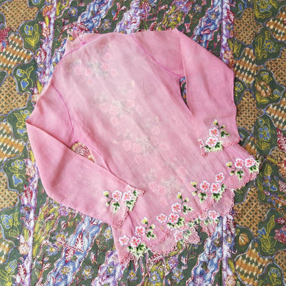Vintage Indonesian Kebaya Encim in Pink with Pink Chrysanthemum Embroidery