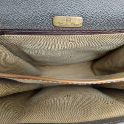 1990s Leather Canvas Box Dark Gray Brown Two Ways Bag