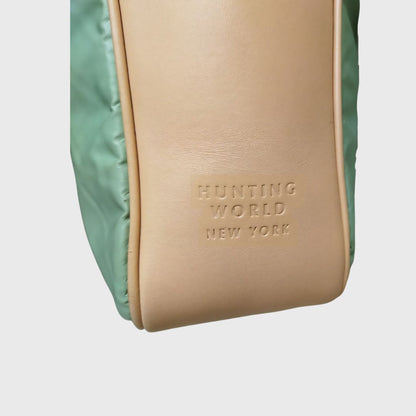 Vintage Two Tones Green Matcha Leather Nylon Shoulder Bag