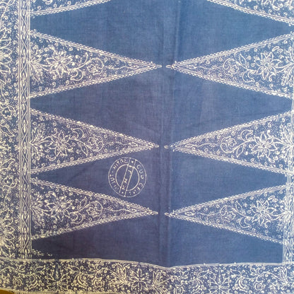 1980s Tumpal Pasung Blue Dandelion Flower Saroong Shawl