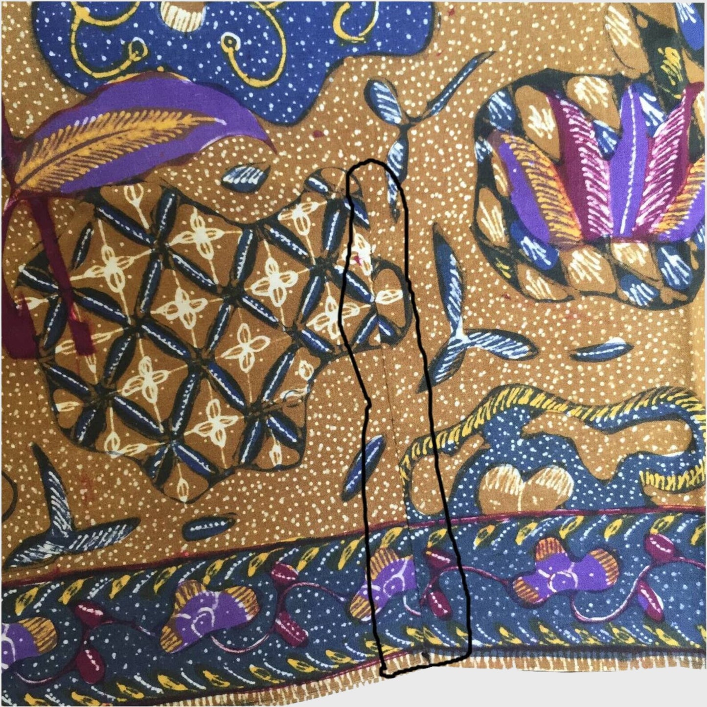 Vintage Indonesian Hand Drawn Sarung Batik with Sekarjagad and Tumpal Motifs