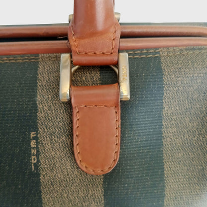 Vintage Pequin Boston Gray Leather Canvas Hand Bag
