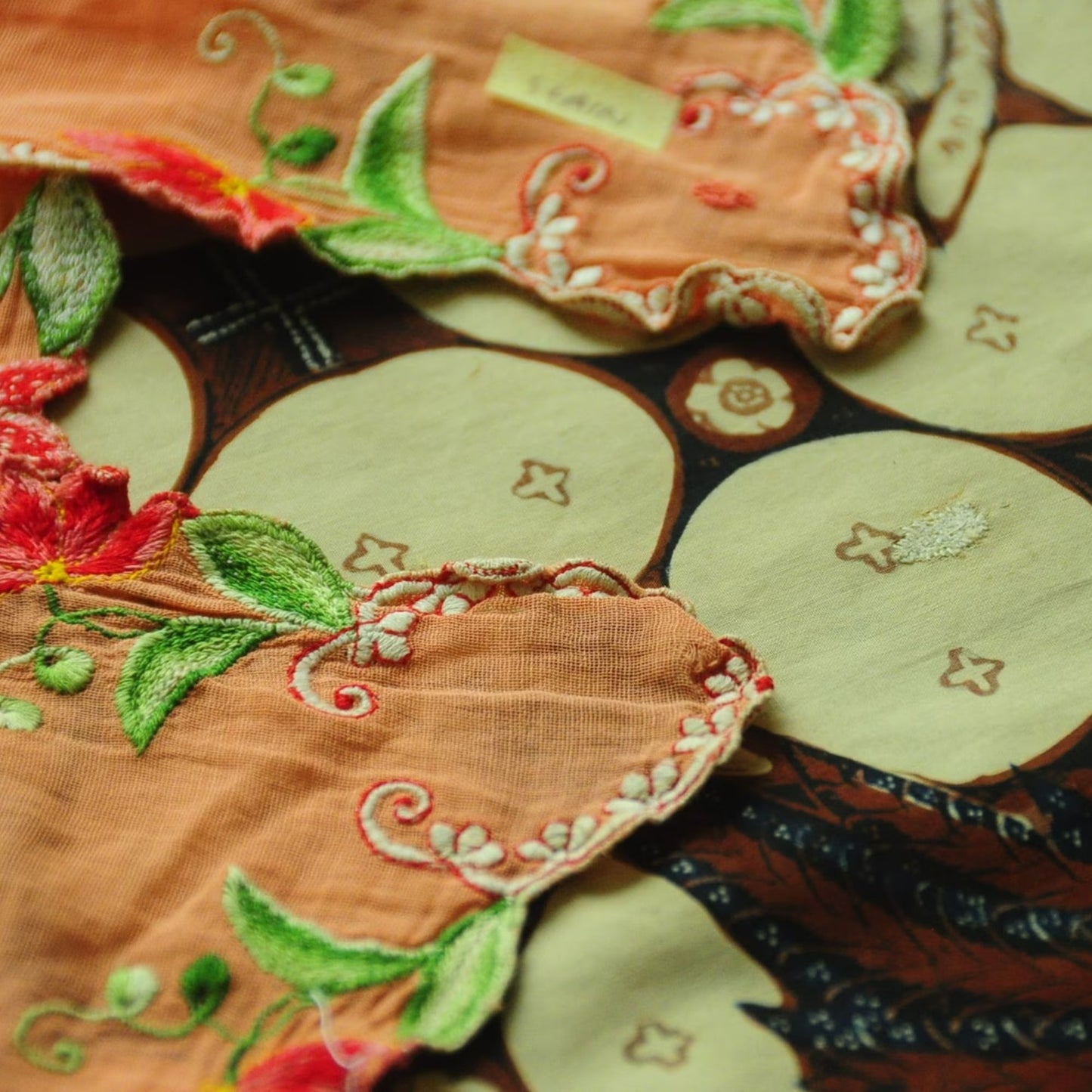 Vintage Orange Indonesian Kebaya with Floral Embroidery