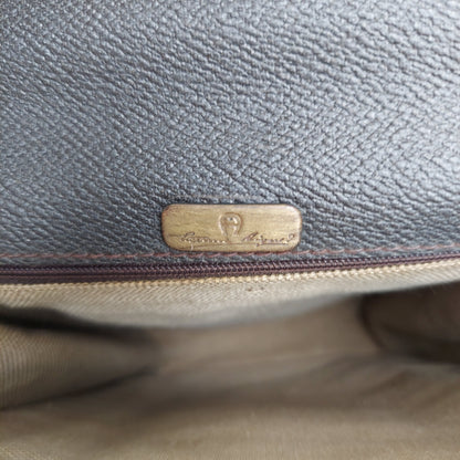 1990s Leather Canvas Box Dark Gray Brown Two Ways Bag