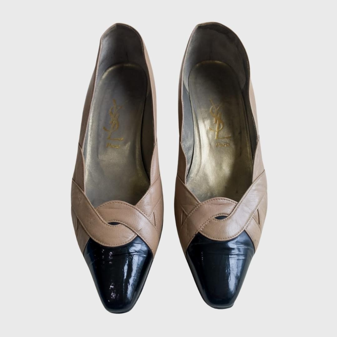 1990s Two Tones Leather Tan Black Heels