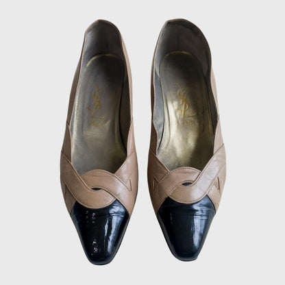 1990s Two Tones Leather Tan Black Heels