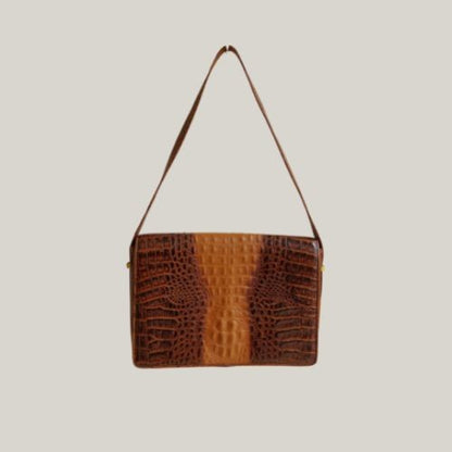Vintage Croc Texture Brown Leather Shoulder Bag