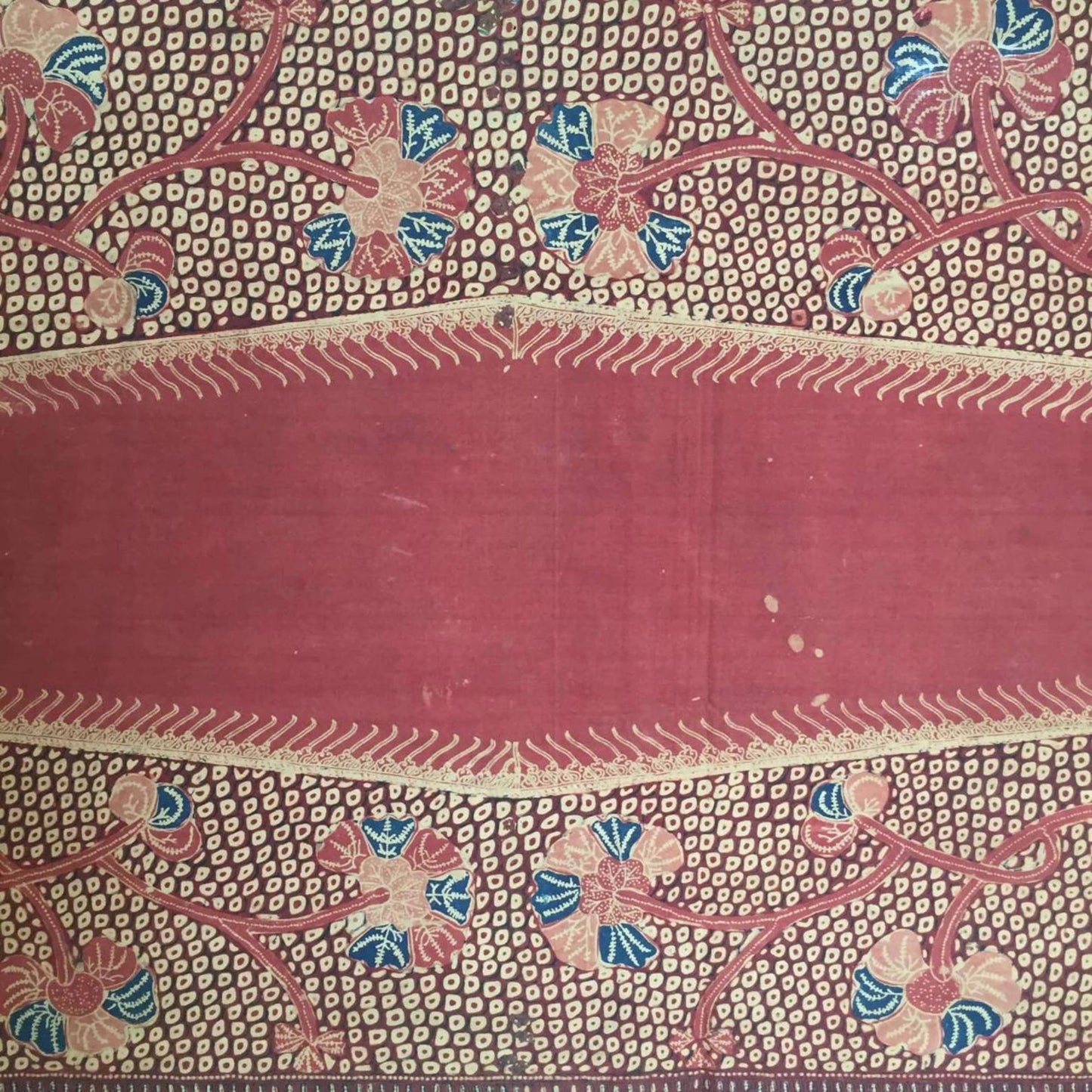Vintage Indonesian Hand Drawn Javanese Shawl Gringsing Banyumas with Scales and Floral Motif