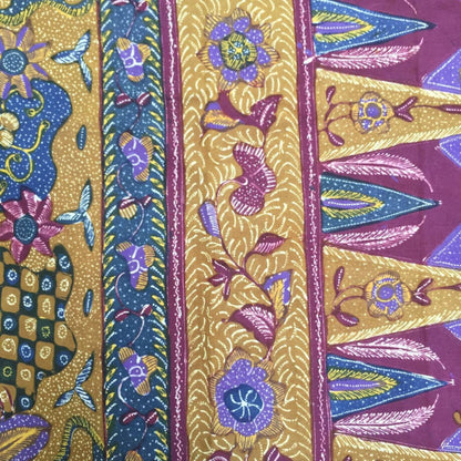 Vintage Indonesian Hand Drawn Sarung Batik with Sekarjagad and Tumpal Motifs