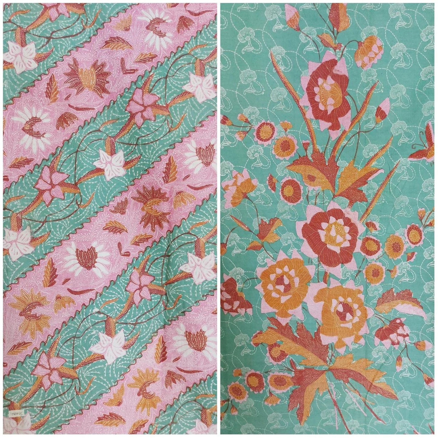 Vintage Indonesian Sarong Hand Drawn Turquoise-Pink Batik Peranakan/Encim