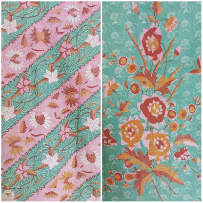Vintage Indonesian Sarong Hand Drawn Turquoise-Pink Batik Peranakan/Encim