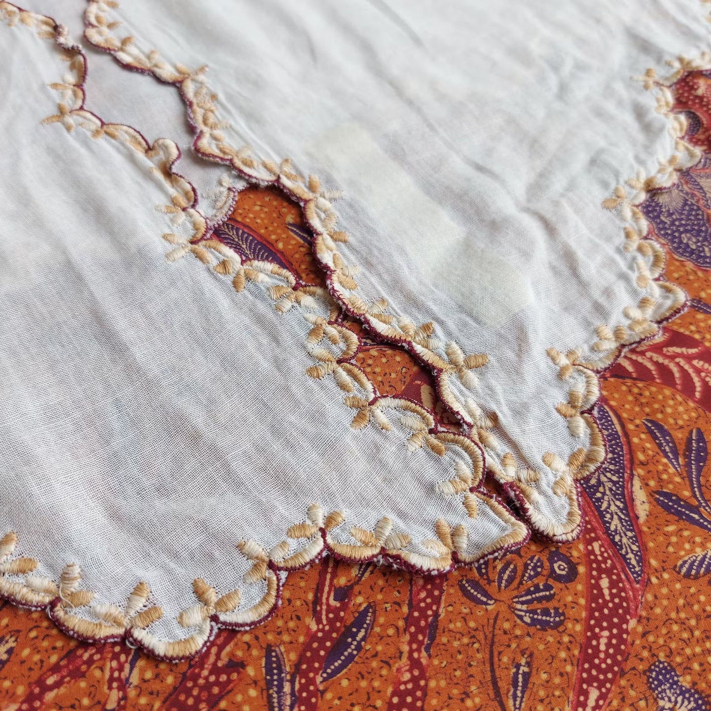 Vintage Ivory Indonesian Kebaya with Brown Embroidery