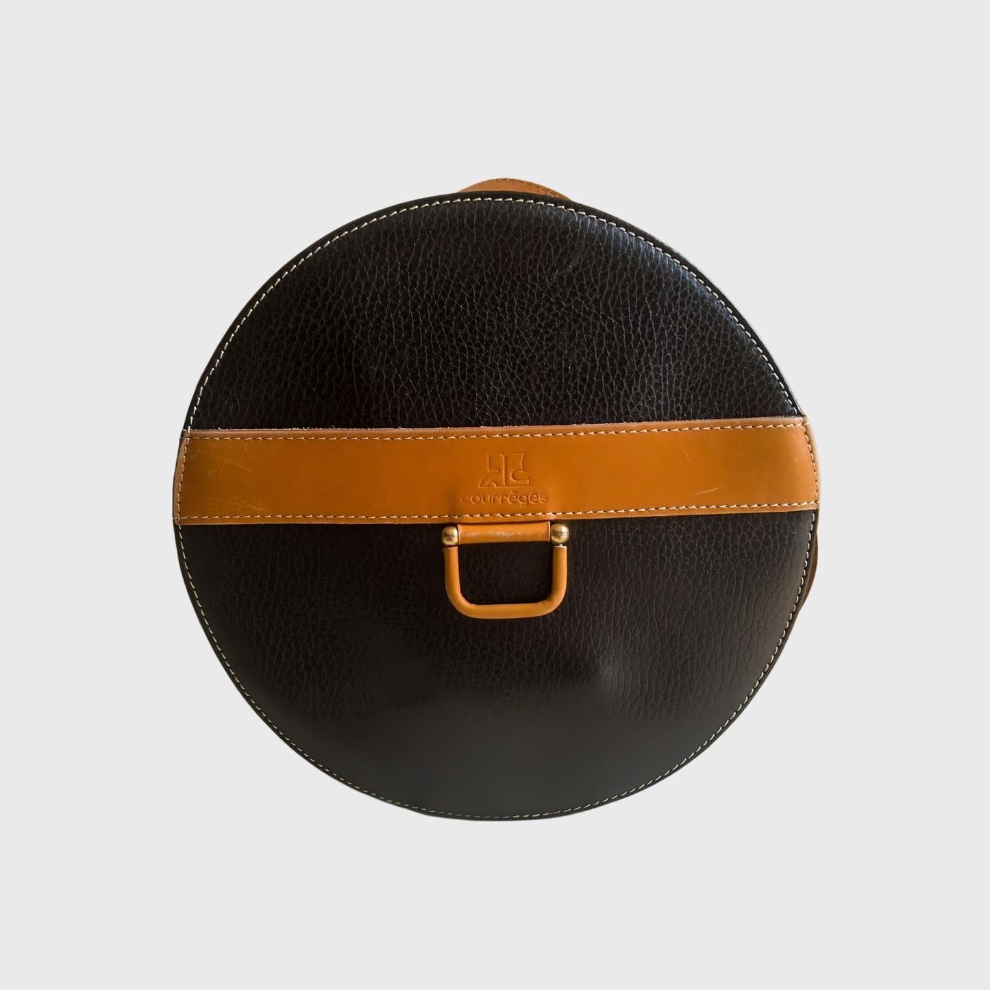 Vintage Round Black Brown Leather Sling Bag