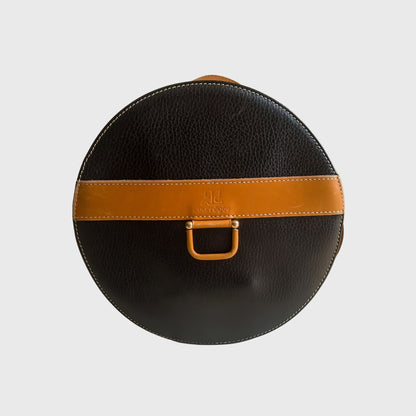Vintage Round Black Brown Leather Sling Bag
