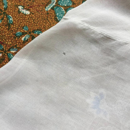 Vintage Indonesian Kebaya France Lace in White with Blue Floral Embroidery